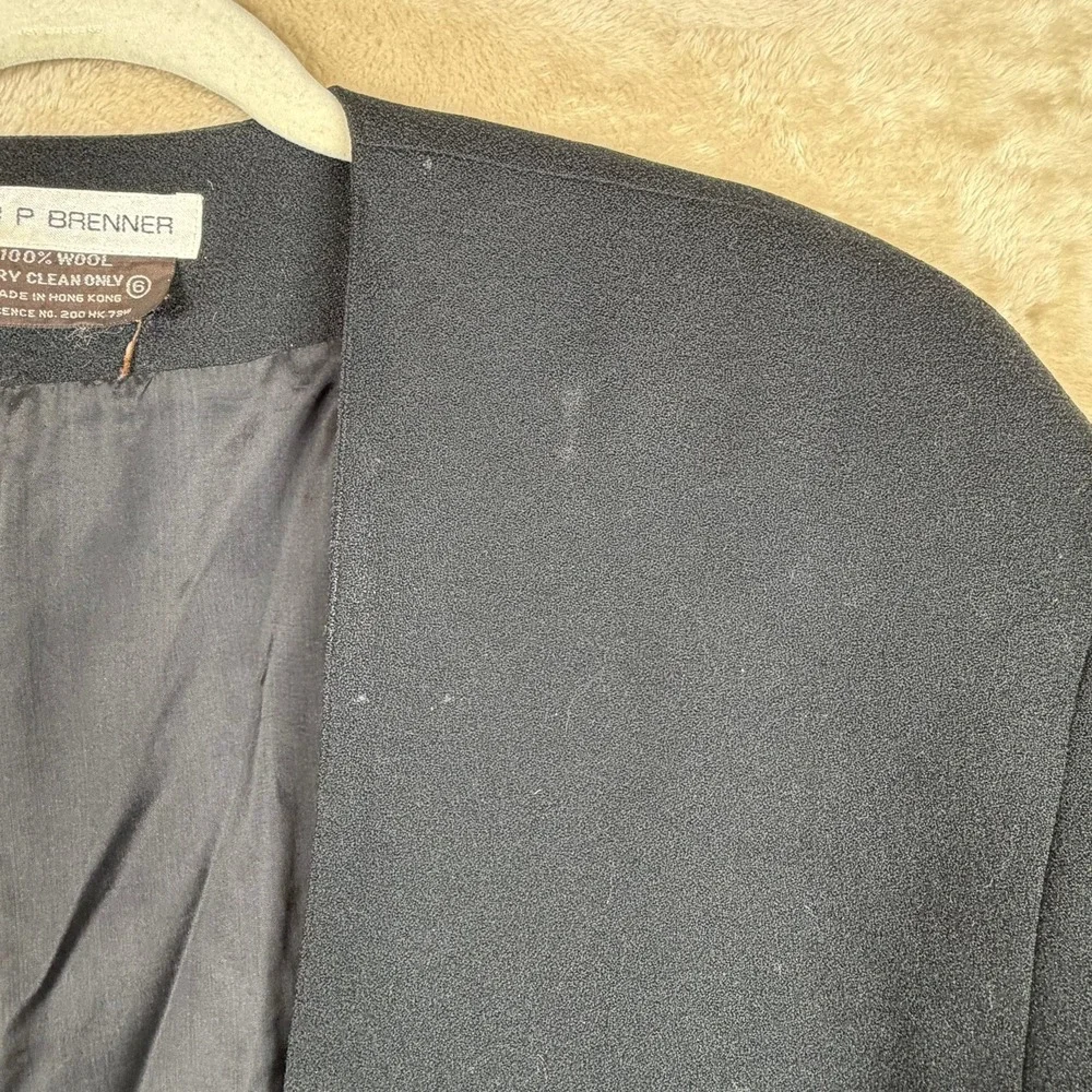 Eleanor P Brenner Vintage Black Wool Open Front‎ Blazer Jacket Women Size 6
